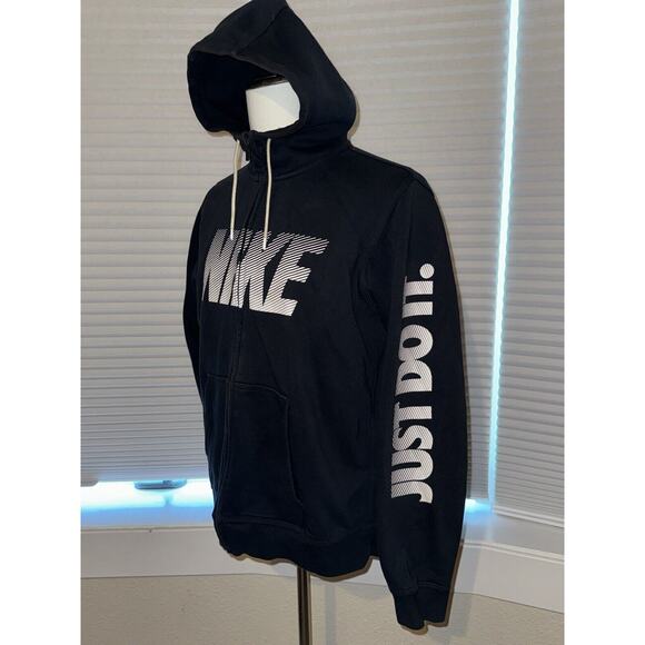 Nike Hoodie Mens Large Just Do It Spell Out Logo Pullover Black and White - Picture 1 of 6